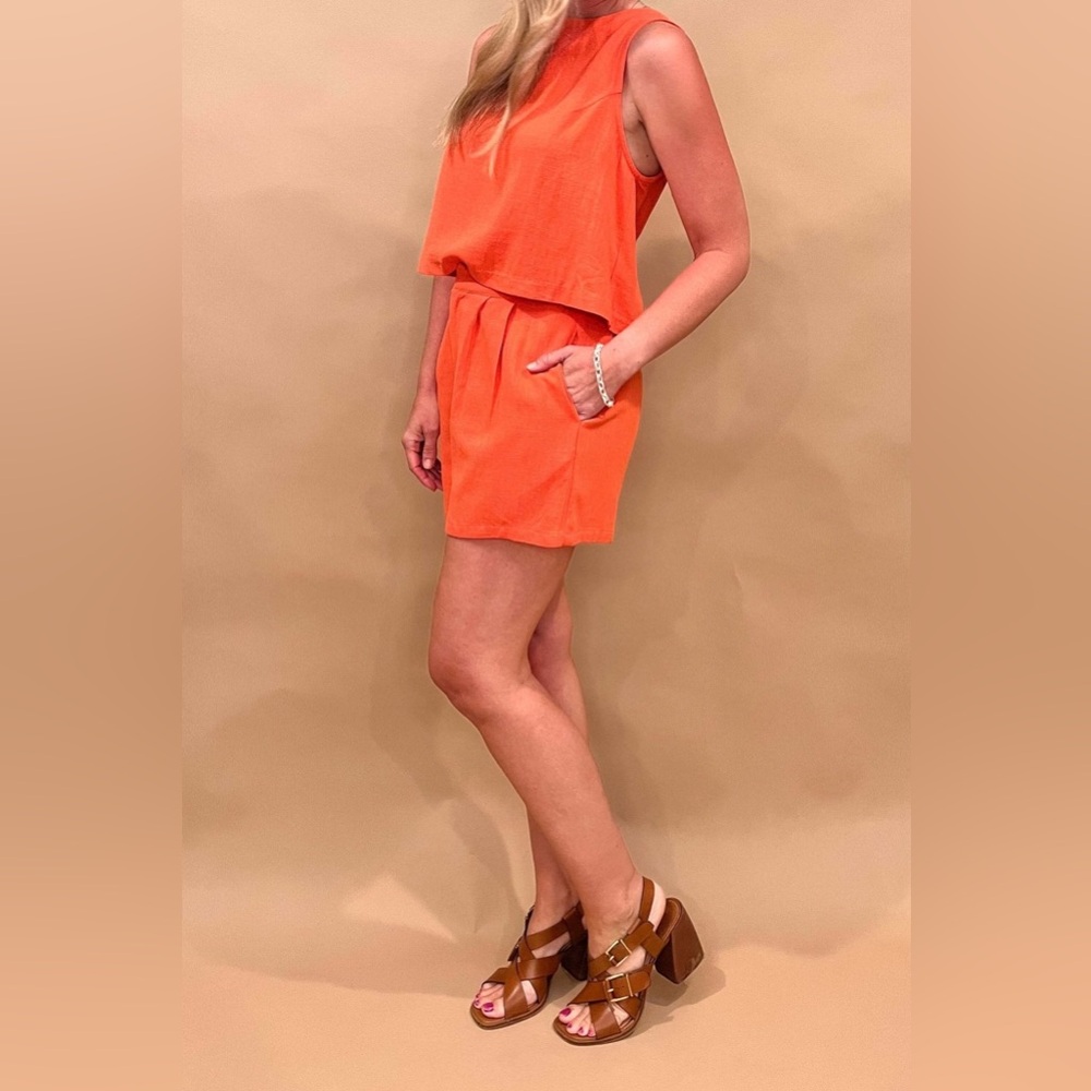 Vibrant Orange Sleeveless Short and Top Set